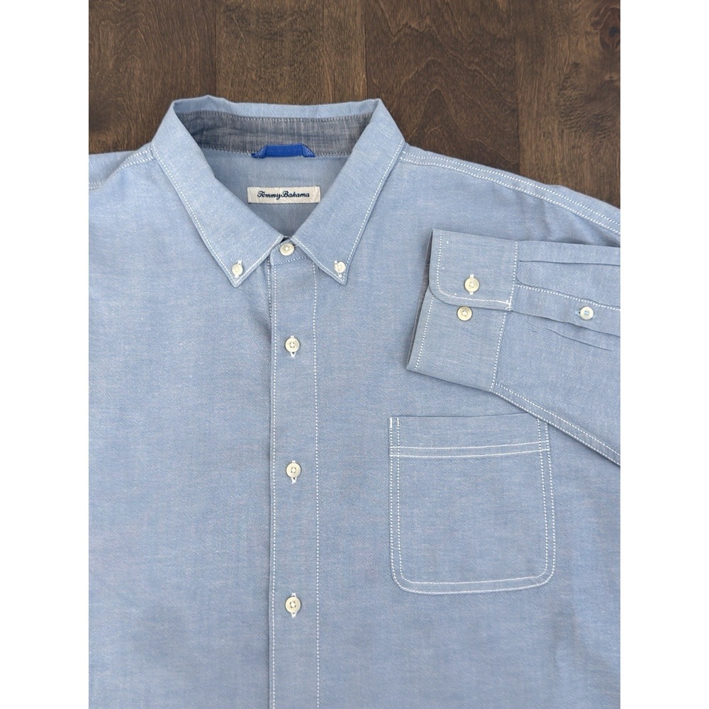 Tommy Bahama Mens Button Down Blue Oxford Stretch Long Sleeve Size 2XLB Pocket